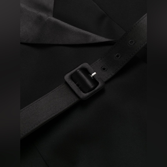 Self-Portrait Tailored Crepe and Chiffon Midi Dress in Black - Picture 8 of 16